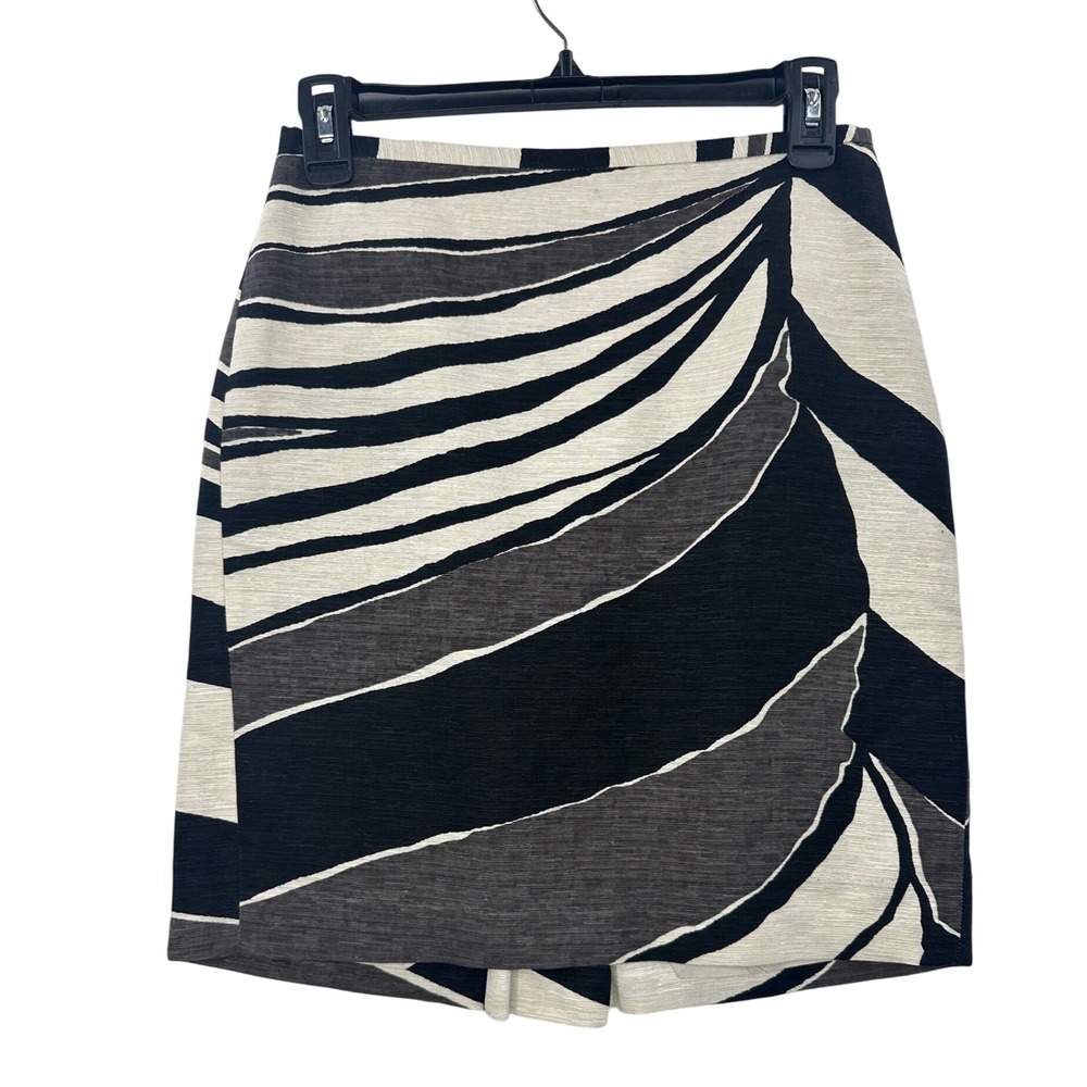 Ann Taylor Petites 0P Skirt Black Beige Gray Abstract‎ Print Career Business